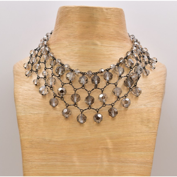 Banana Republic Vintage Glass Crystal Collar Bib Necklace Gray Statement BinBL - Picture 2 of 13